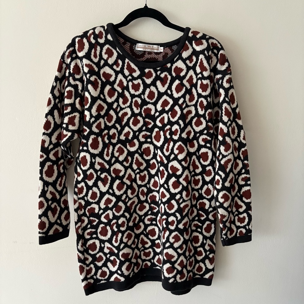 Delia Mckain Vintage Leopard Print Knit Tunic Sweater Women Medium